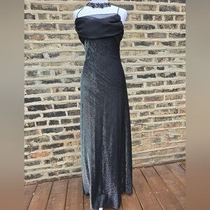 Betsy & Adam By Jaslene  Black Halter Sleeveless Gown